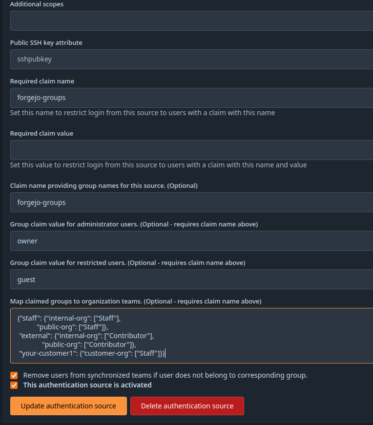 Forgejo keycloak connection